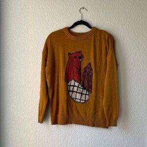 BDG Mustard Sweater with Bear Graphic